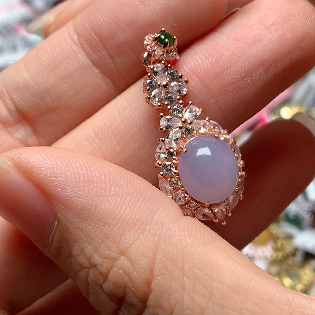 翡翠戒指银S925镶嵌天然翡翠吊坠