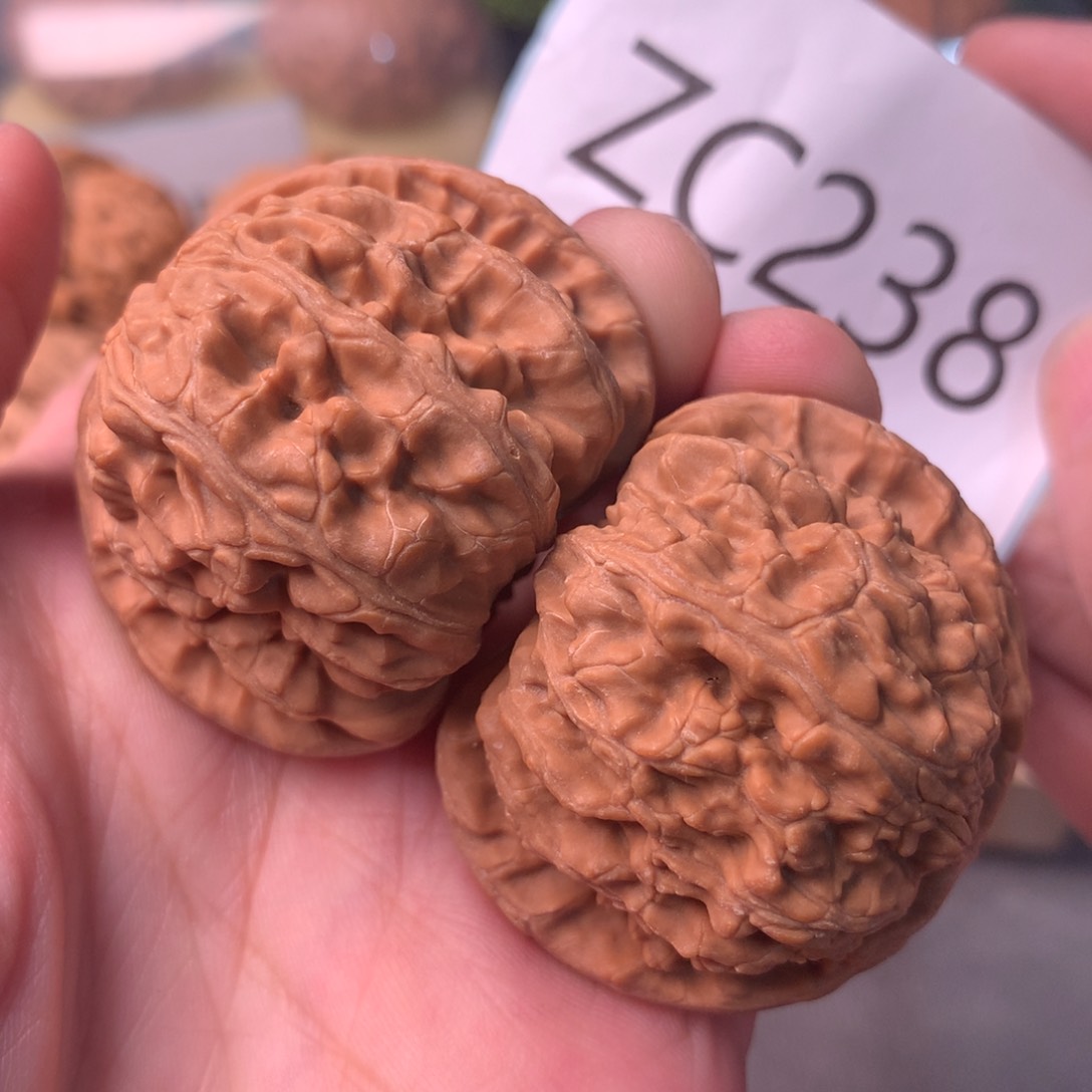 文玩核桃把件红皮粗筋球白42