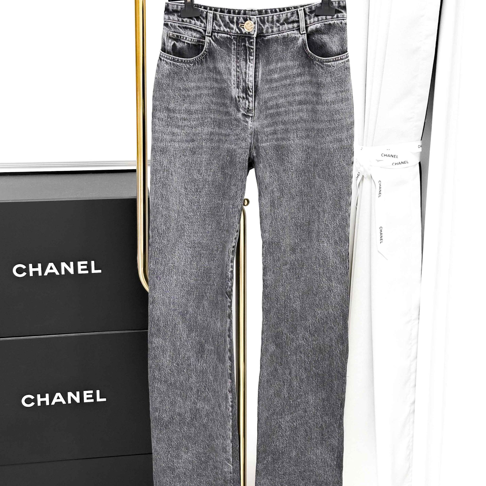 99新 Chanel/香奈儿 36码23B烟灰色牛仔裤改过