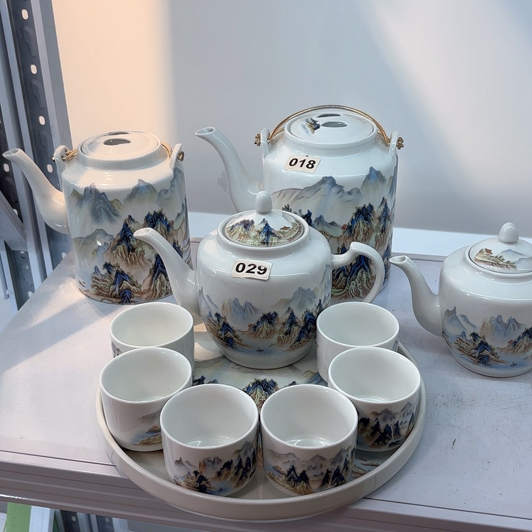 壶陶瓷千里江山图侧把壶➕六个杯子➕茶盘