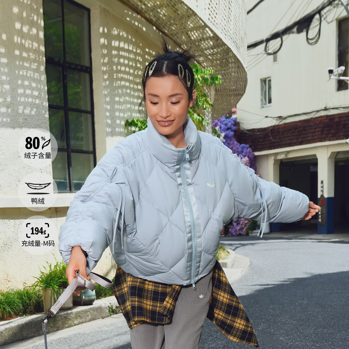 Adidas阿迪达斯三叶草女子休闲保暖立领运动宽松鸭绒羽绒服KC2612