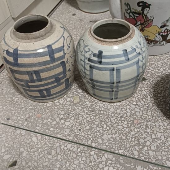 摆件陶双双双喜临门罐罐摆件青花陶瓷摆件青花