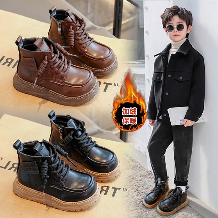 ABC儿童二棉马丁靴2025秋冬款男童英伦风短靴子女童洋气休闲棉靴
