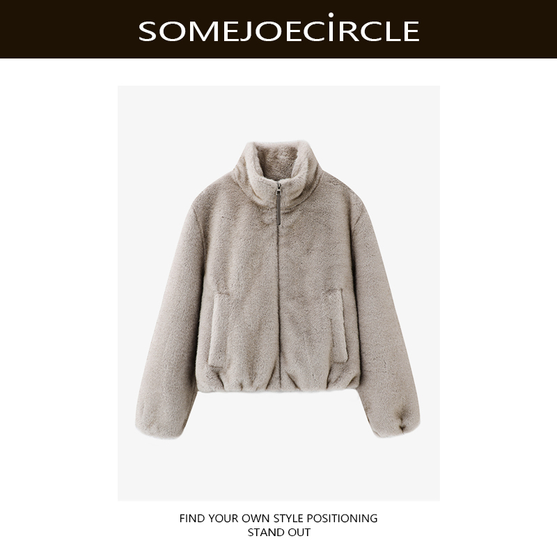 【DZ】SOMEJOECIRCLE【外套】新品毛绒绒短款高领轻运动风外套K8383