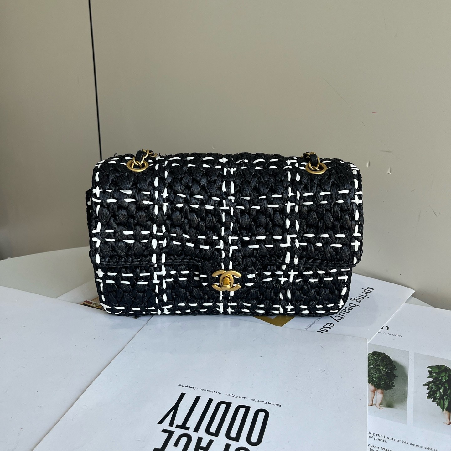 99新 Chanel/香奈儿 23S拉菲草编织cf单肩斜挎包