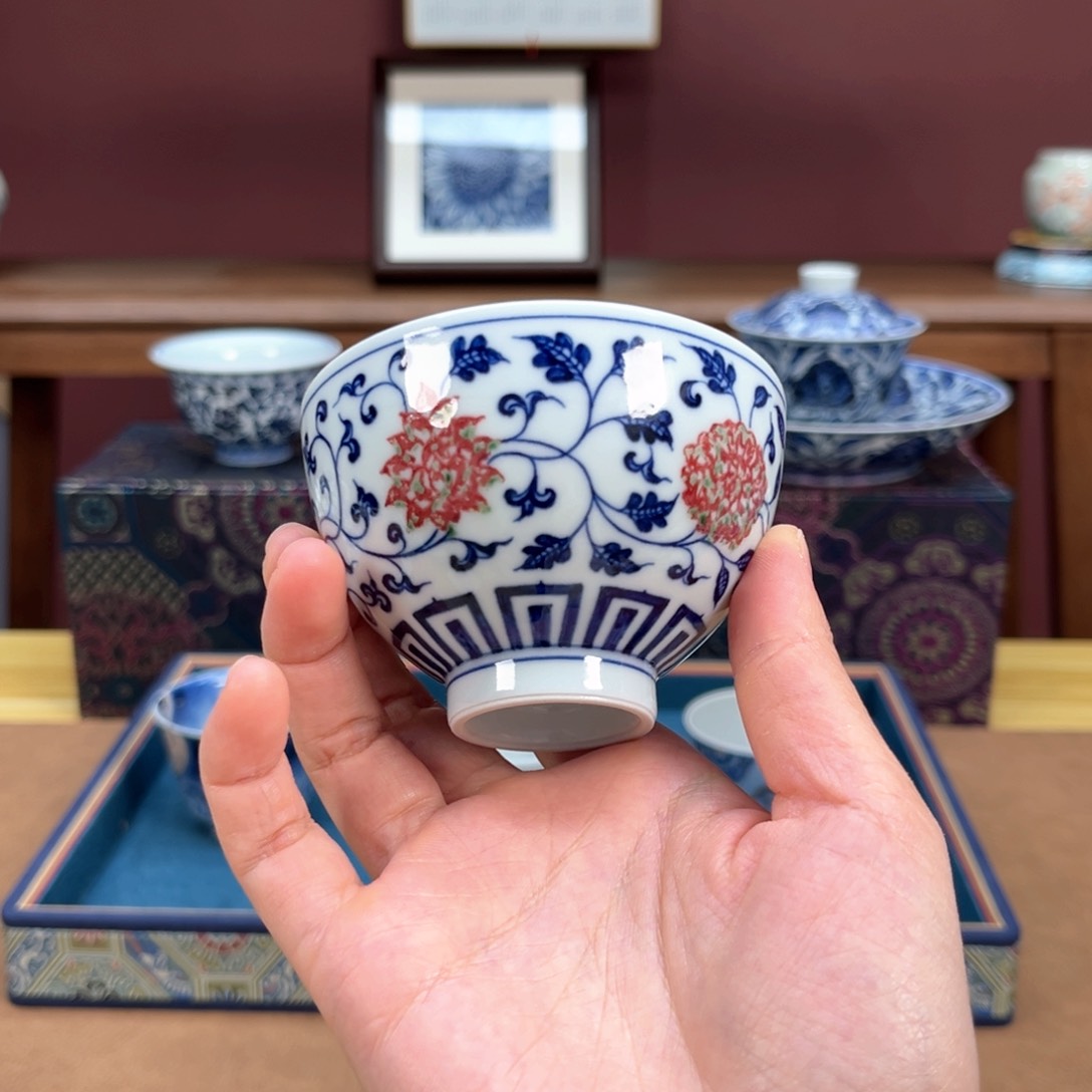 青花釉里红鸡心杯福利