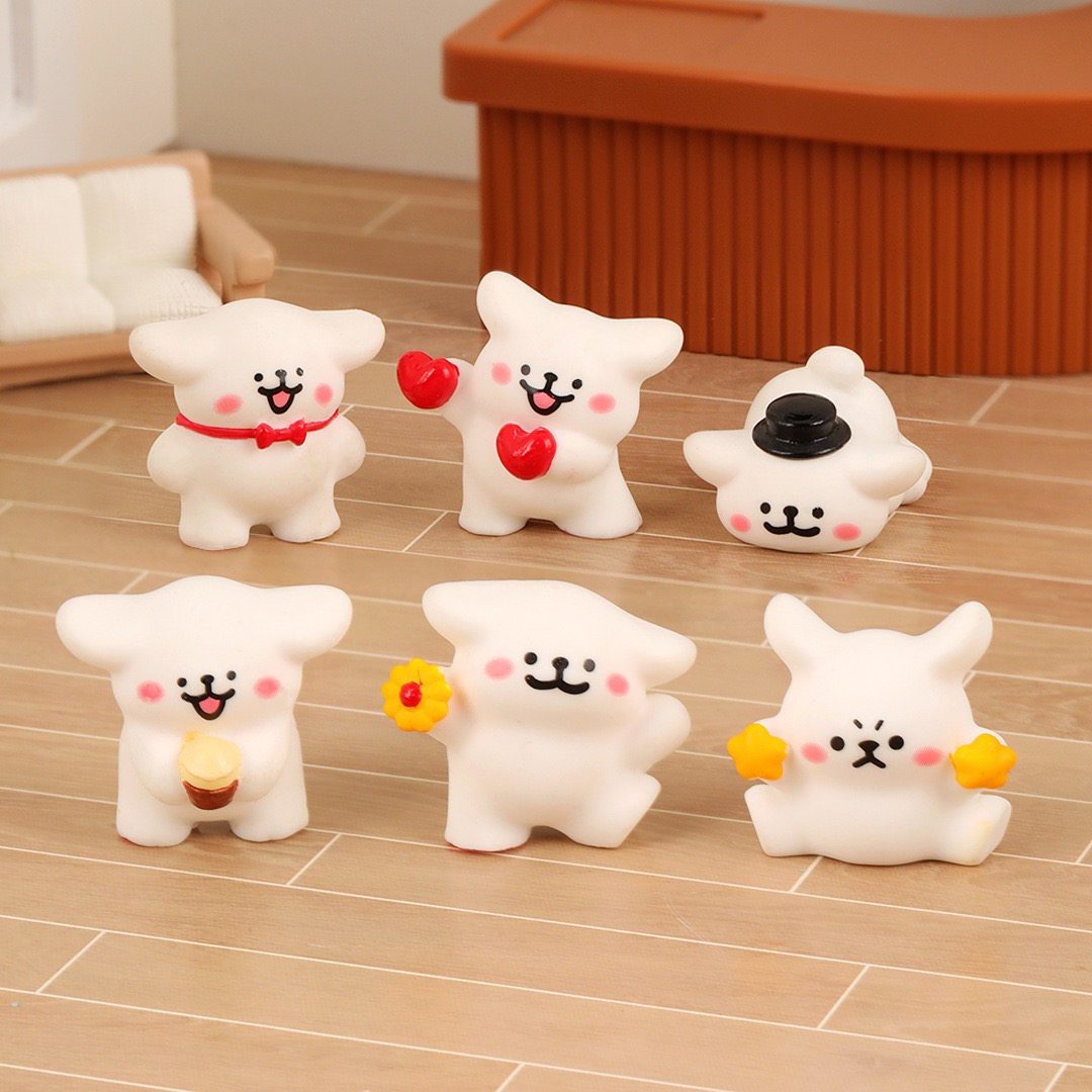 【娜娜子】实色线条小狗玩偶创意潮玩DIY桌面车载小摆件