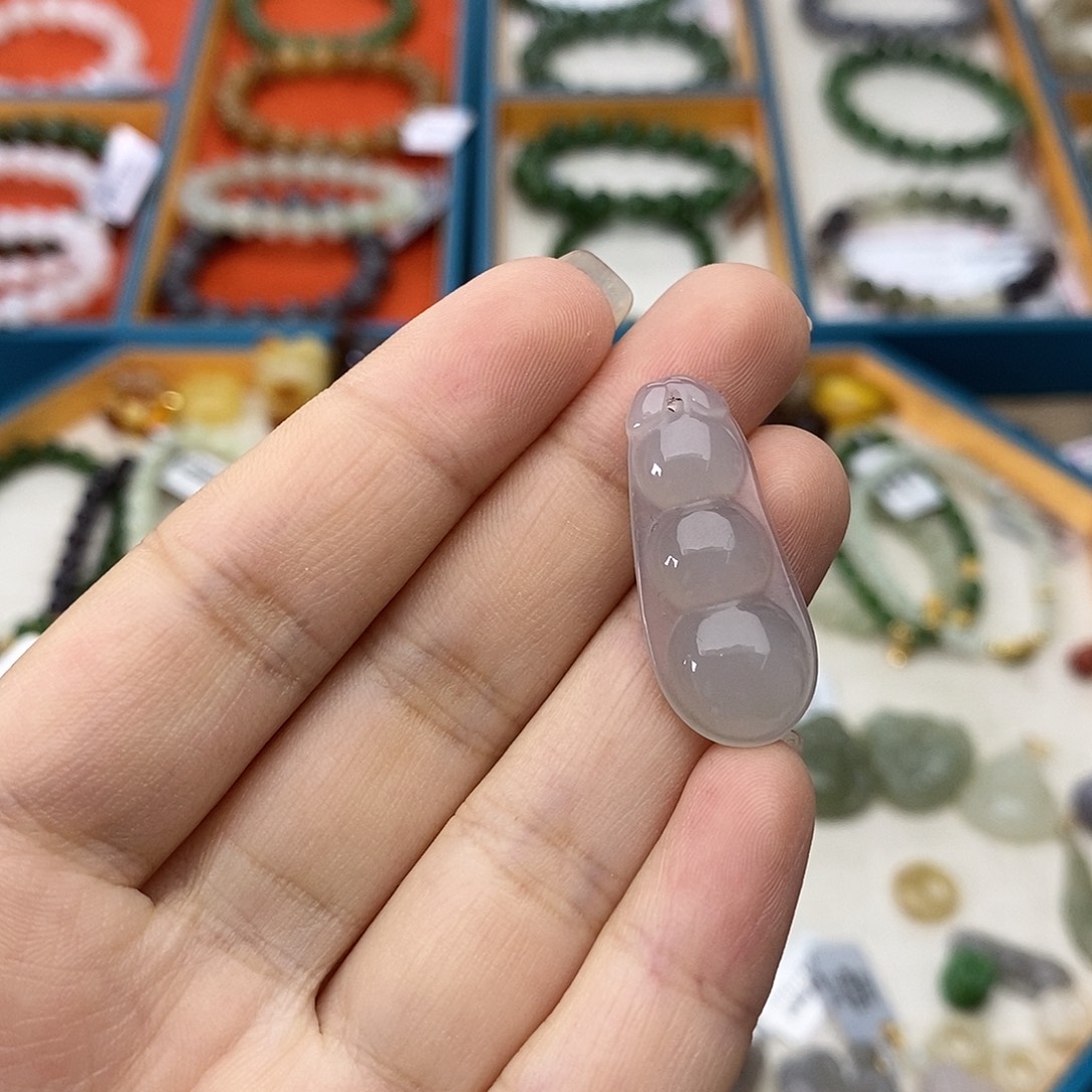 和田玉未镶嵌项链w11冰烟紫福豆