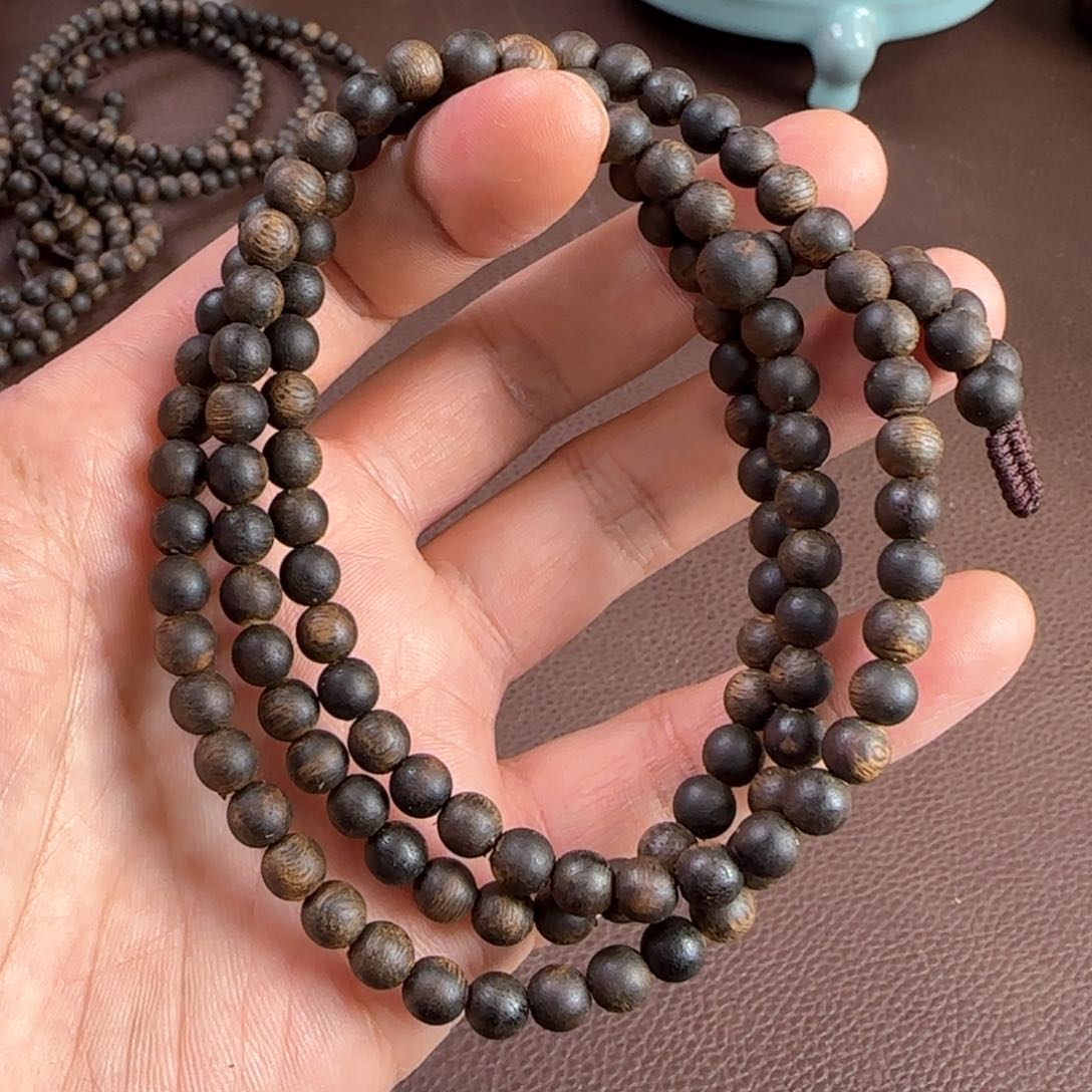 沉香手串奇楠老树透顶绿沉水0.65尺寸19.4克