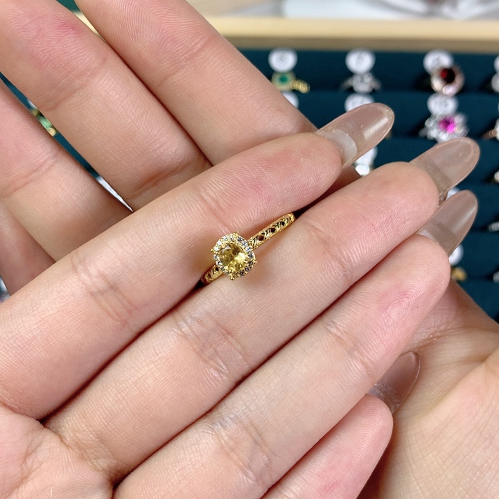 黄晶戒指银S925镶嵌简约大气