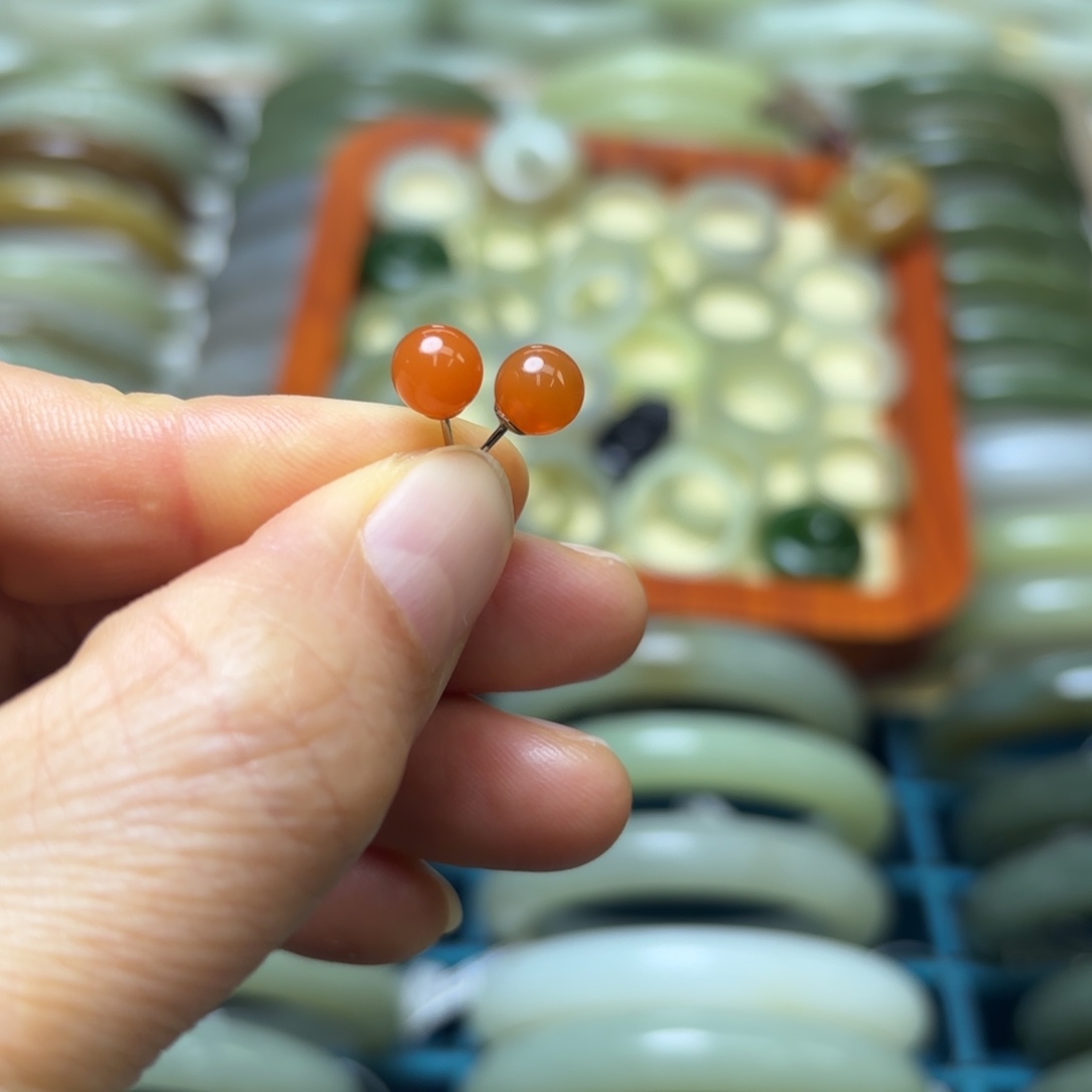 和田玉耳饰银S925镶嵌