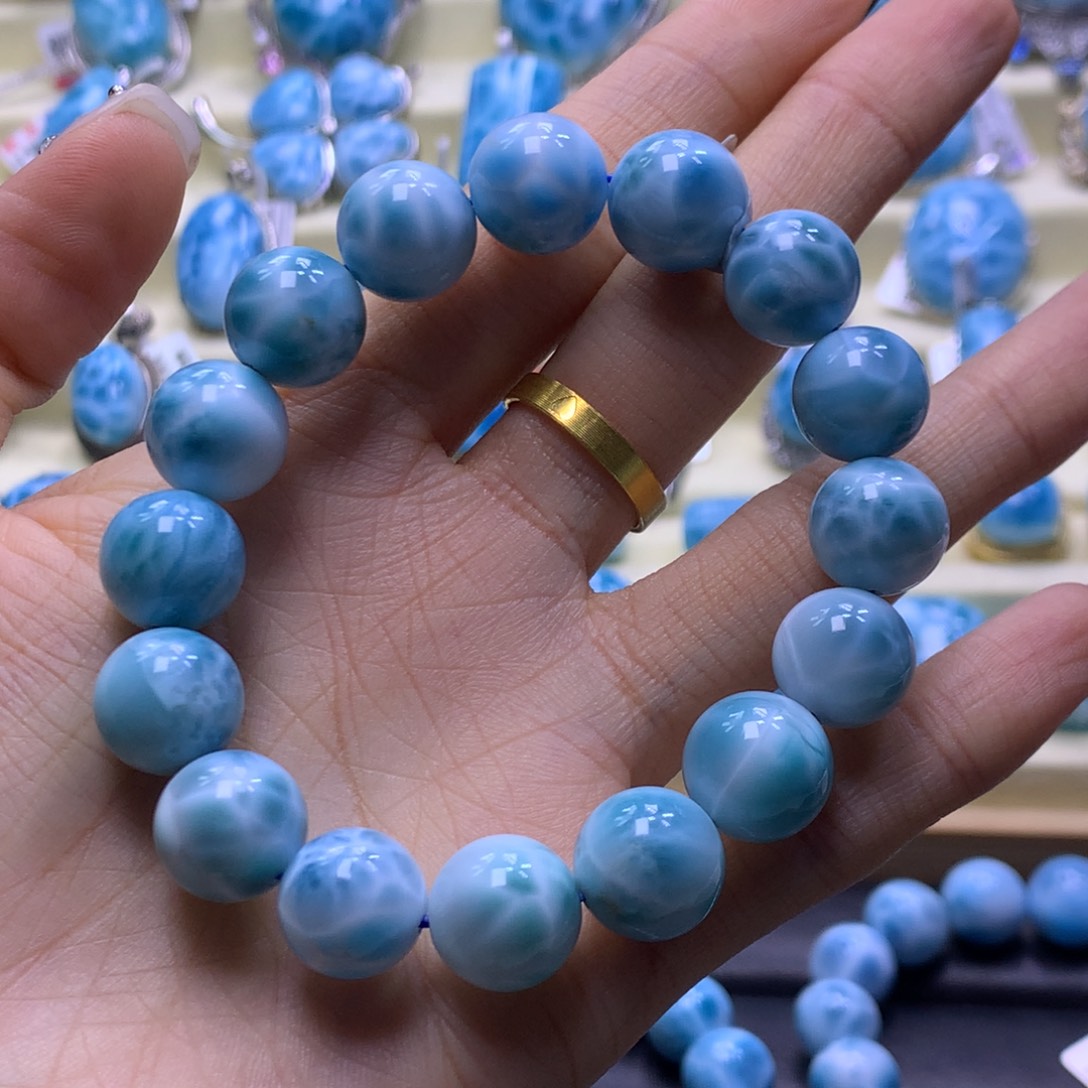 针钠钙石（海纹石）未镶嵌手链性价12mm手串色差略异