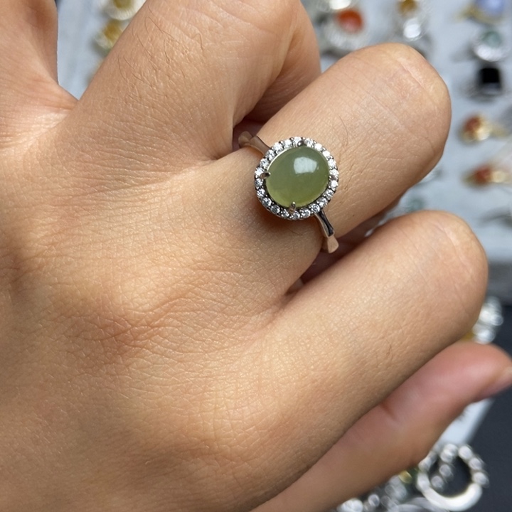 翡翠戒指银S925镶嵌戒指