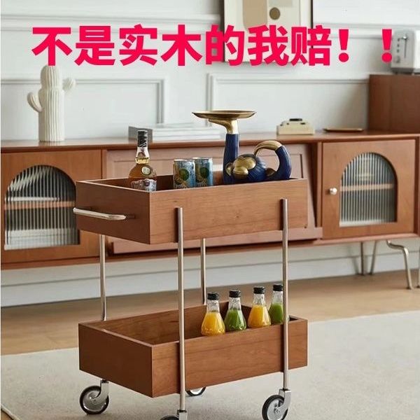 实木推车客厅沙发收纳柜家用多层零食床头置物架可移动中古风边几
