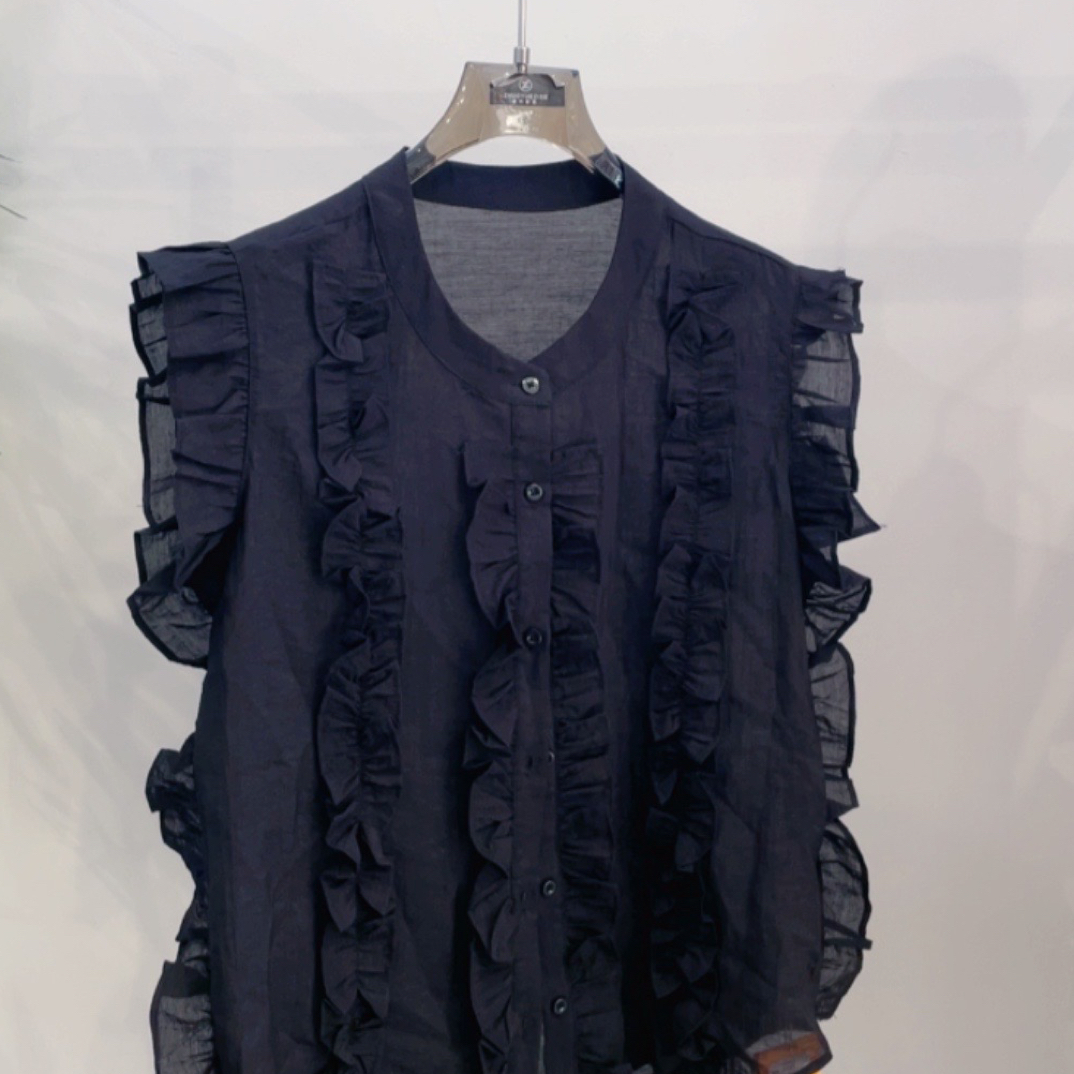 卓约姿色木耳边上衣5953