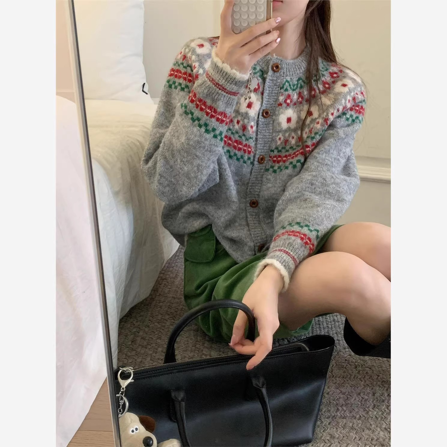 费尔岛提花针织女毛针织衫秋冬打底冬季毛衣开衫外套宽松保暖上衣