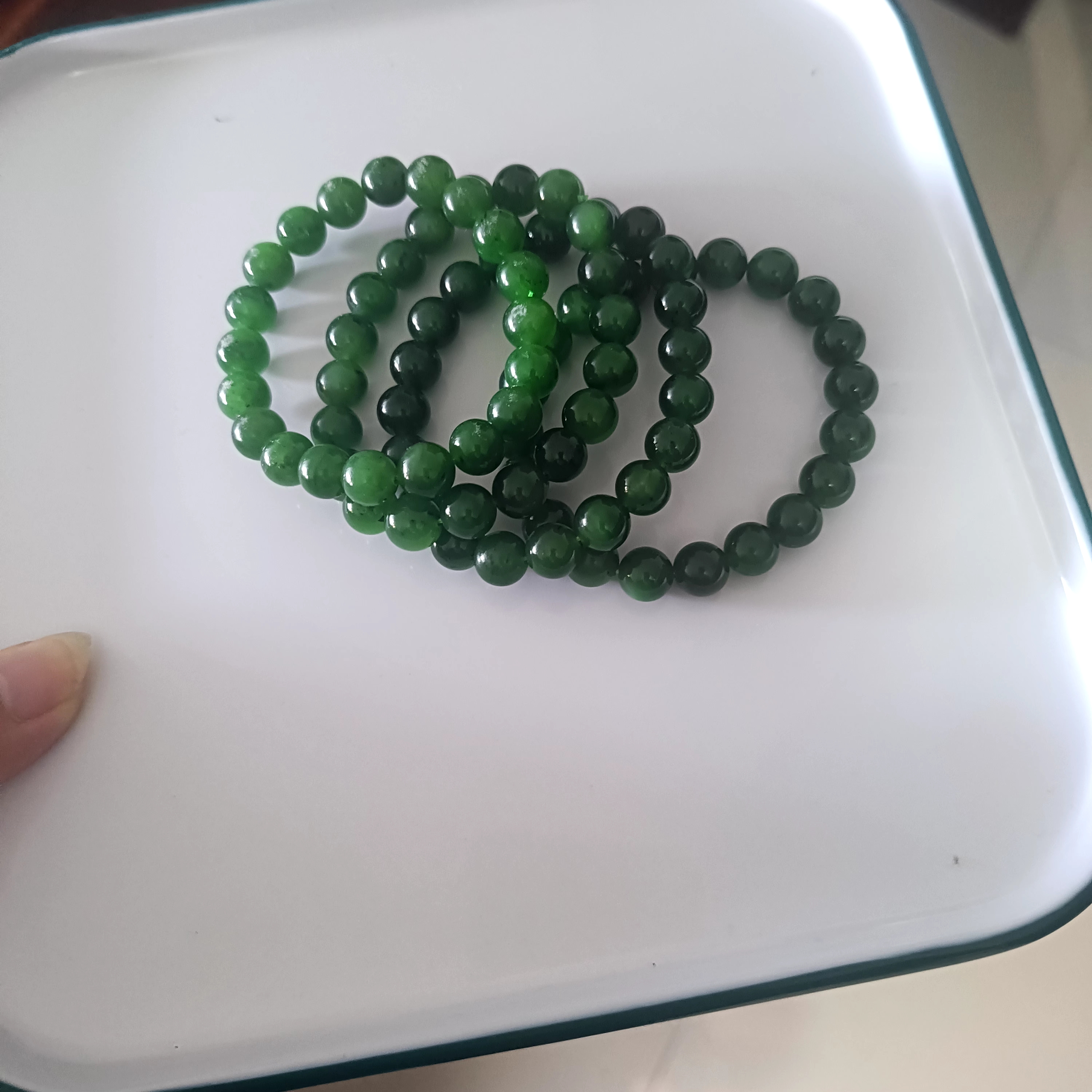 碧玉单圈手串多样式发货圆珠8 - 10mm菠菜绿辣绿