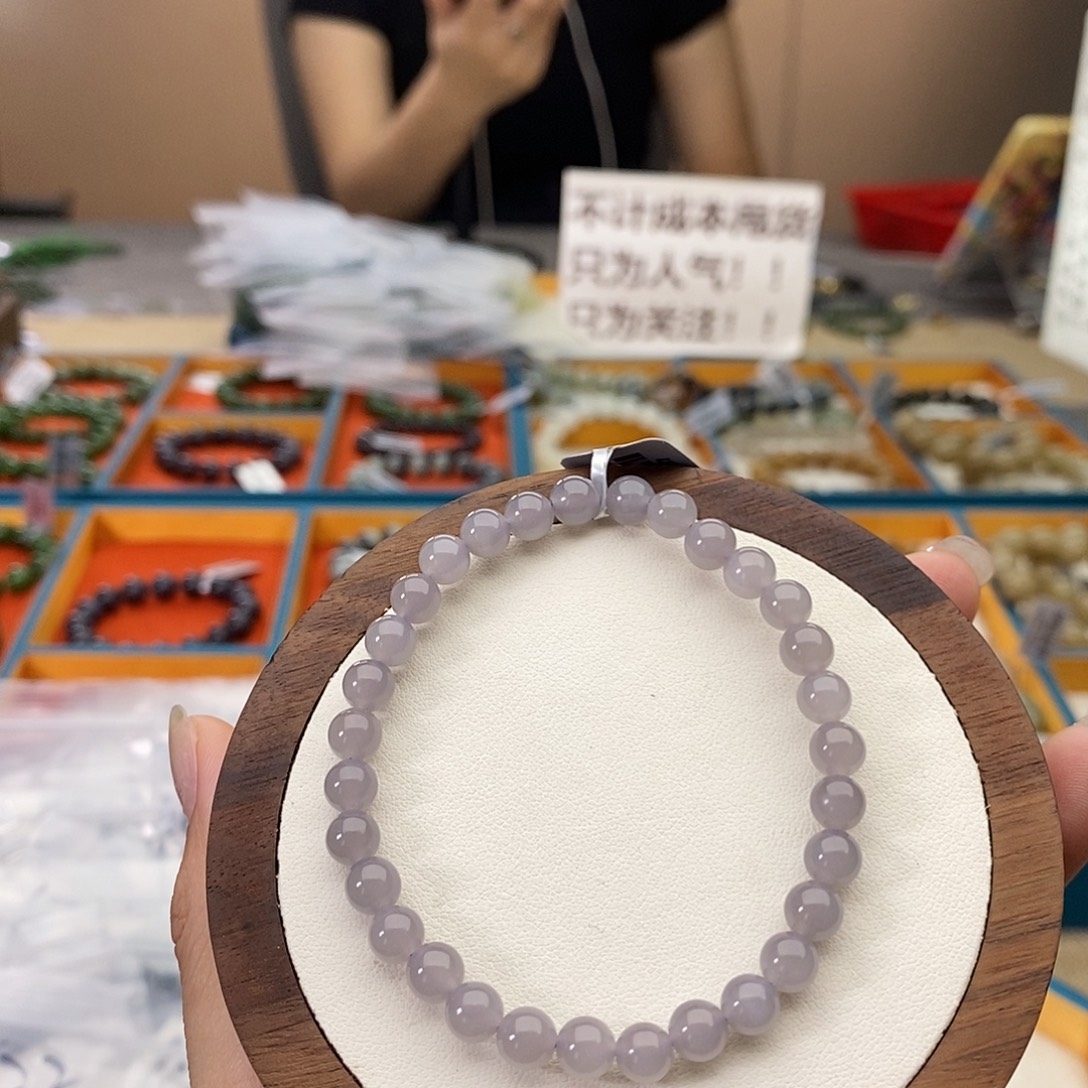 未镶嵌手链和田玉A35烟紫6mm