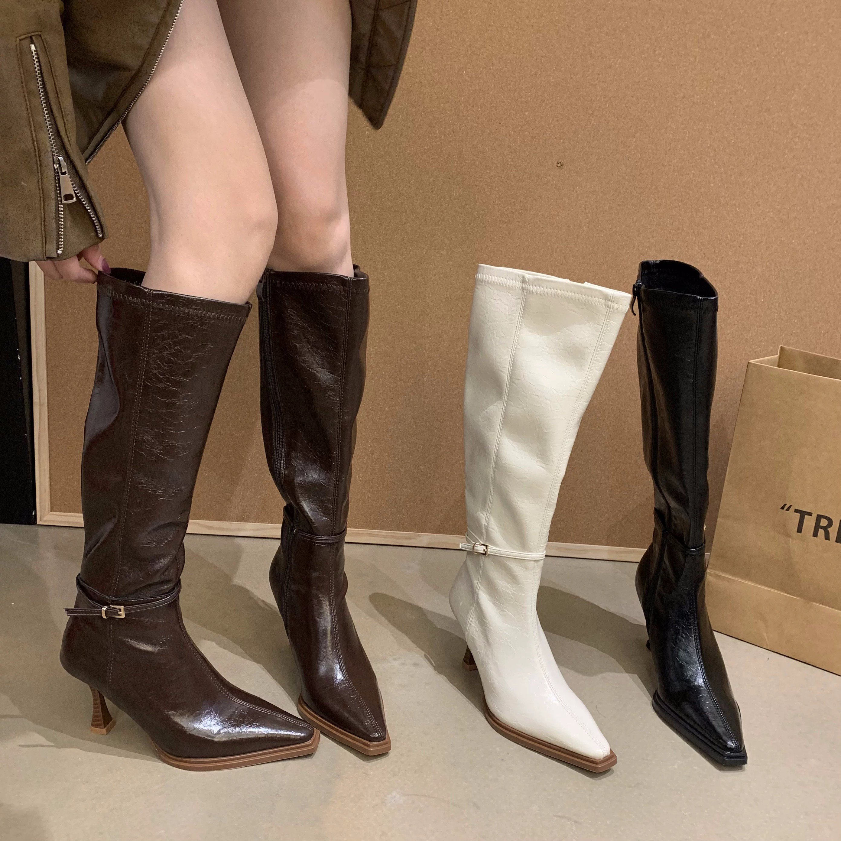 时装靴女鞋百搭粗跟骑士秋冬高筒靴高跟复古秋季