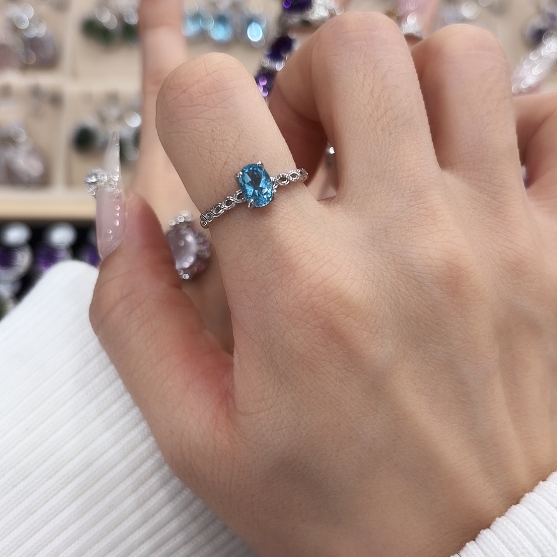 戒指托帕石银S925镶嵌