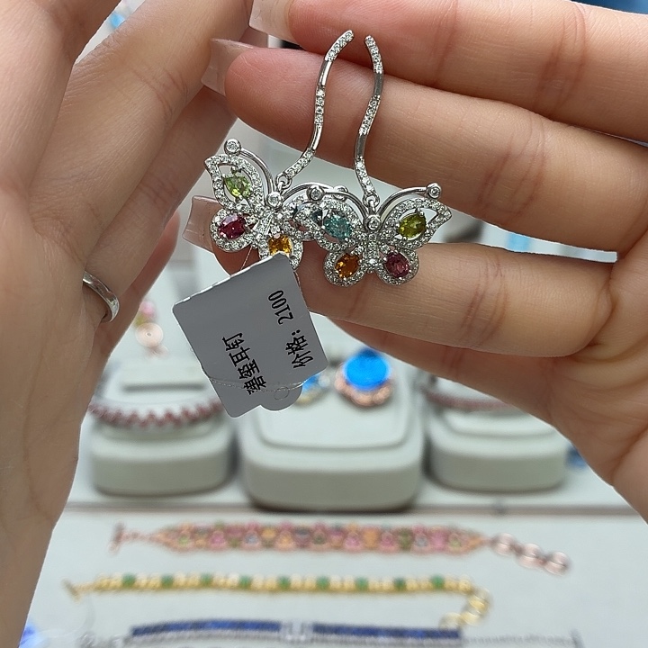 银S925镶嵌紫色碧玺耳饰