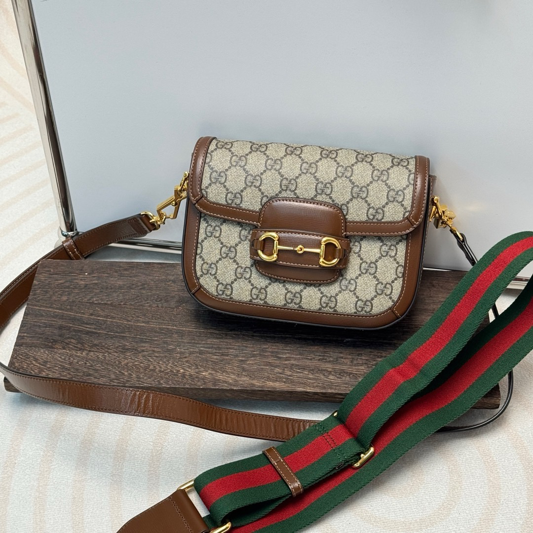 95新 GUCCI/古驰 Gucci 老花 红绿宽肩带 1955mini/620551421