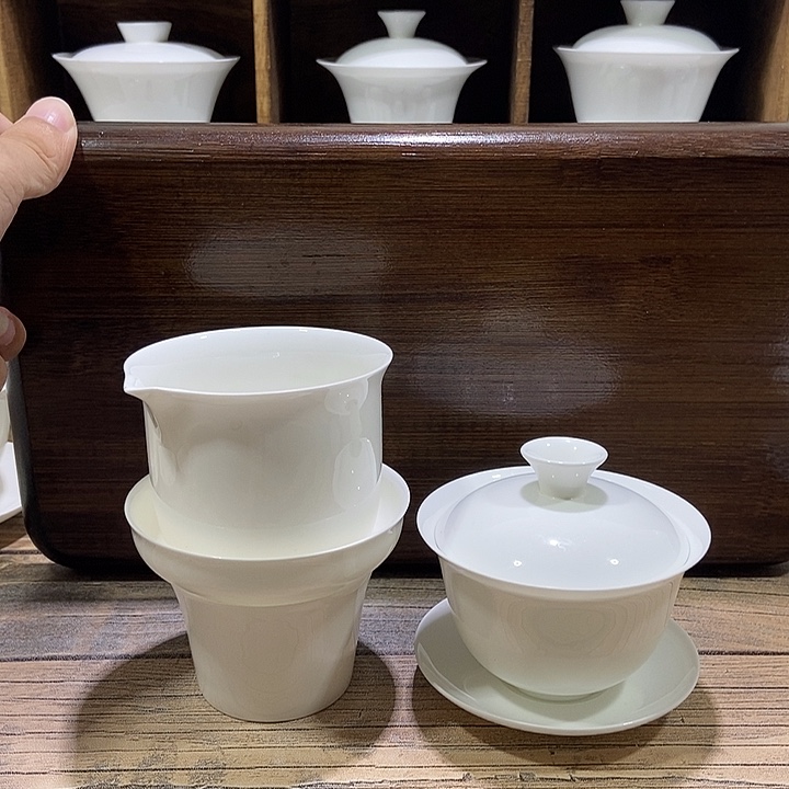 群***哥骨瓷元宝盖碗盖下约120ml+公道杯高座茶漏