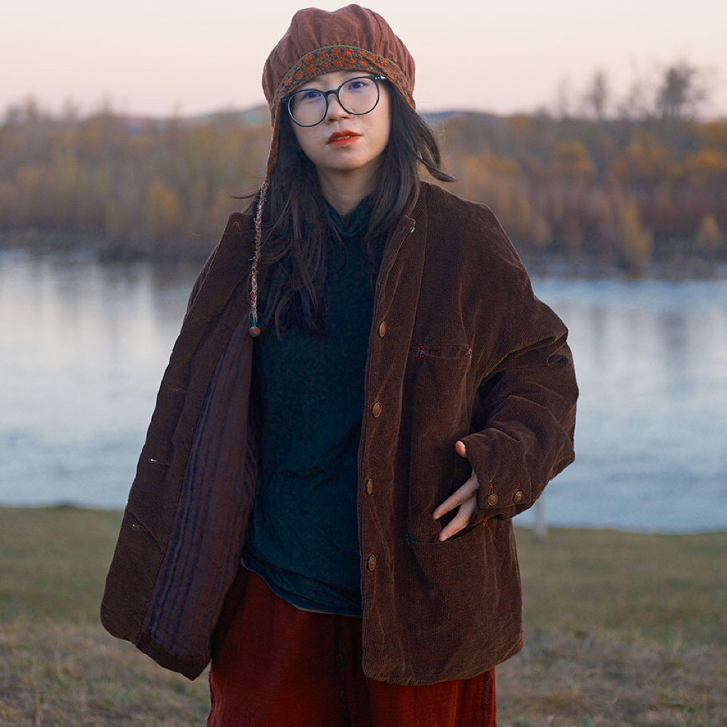  云雾里 6210#3M新雪丽棉 丝绵混纺刺绣复古宽松灯芯绒短棉衣秋冬