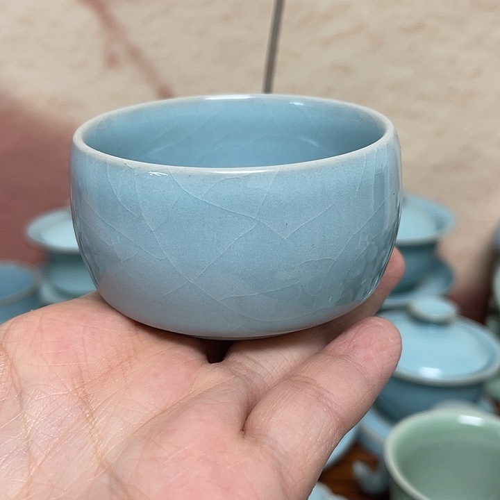杯子天青手工悟道杯支钉满釉个别矿点