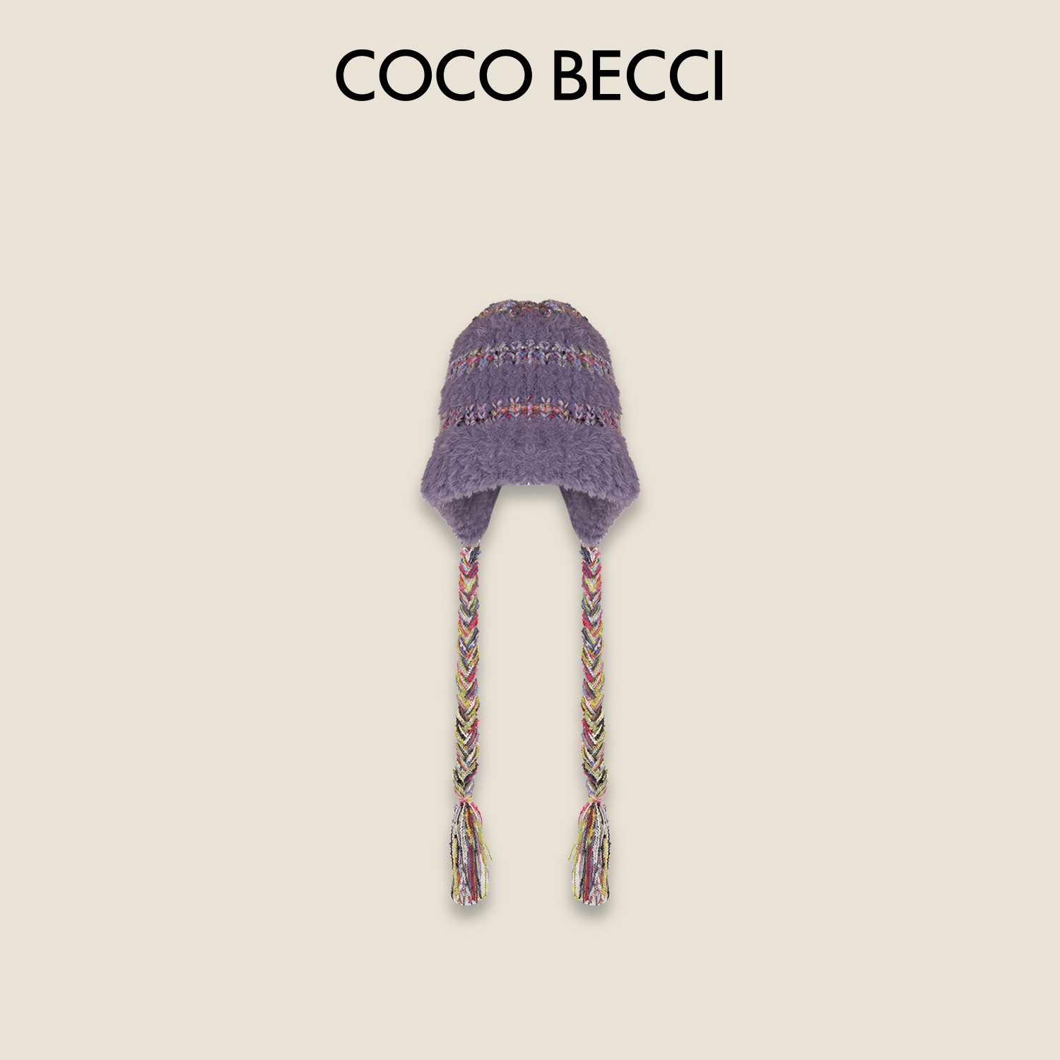 COCO BECCI 时尚条纹拼接毛绒毛线帽子CFLJD297018