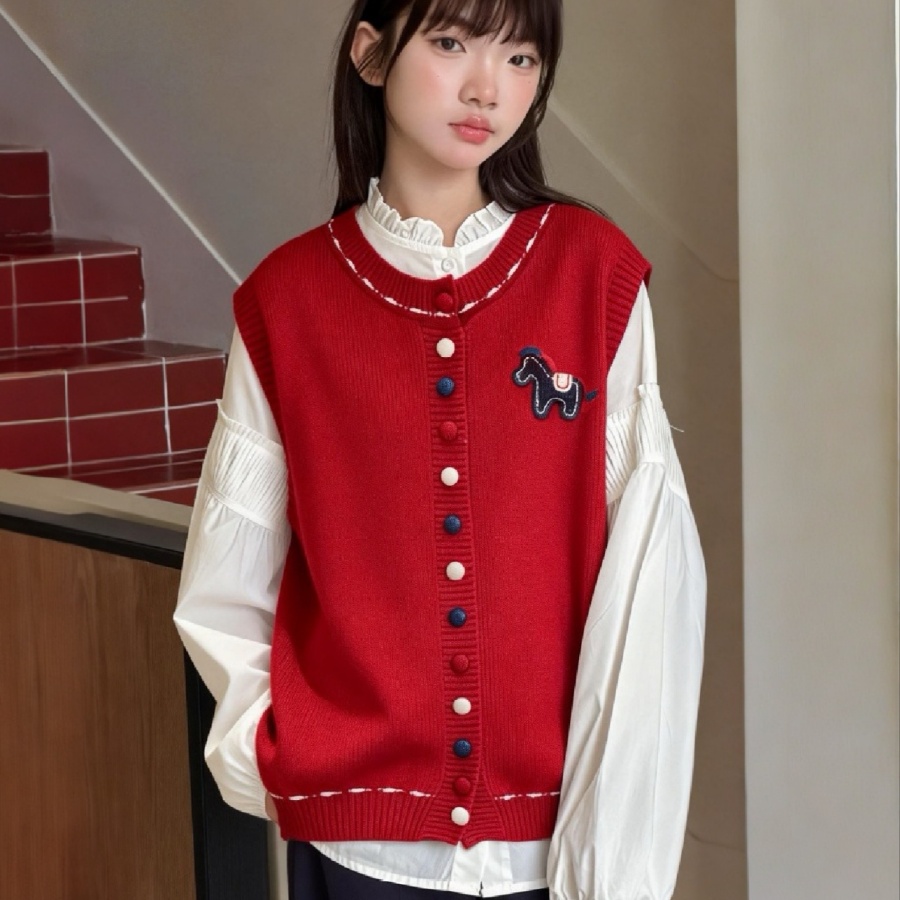 春季上新！甜美温柔洋气针织针织马甲+衬衫两件套学院风套装-SW931