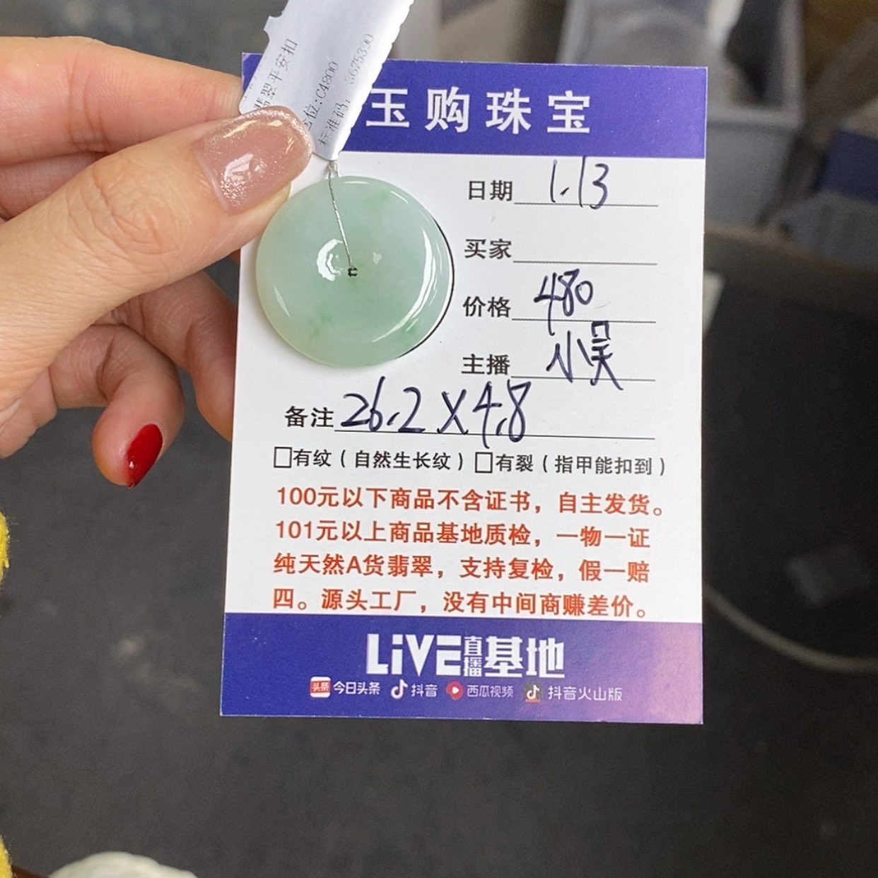 【闪购商品】翡翠颈饰未镶嵌小**?平安扣