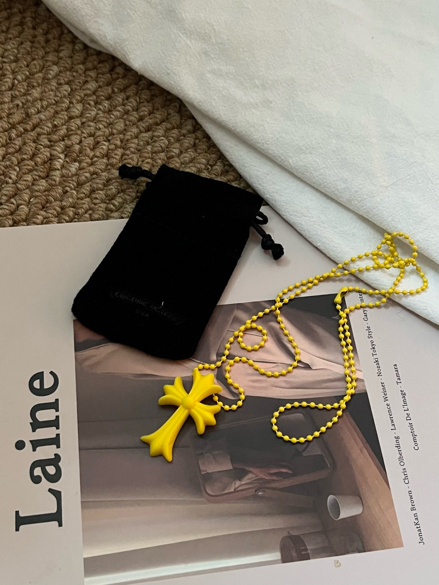 全新未使用 Chrome Hearts/克罗心 克罗心黄色树脂十字架项链