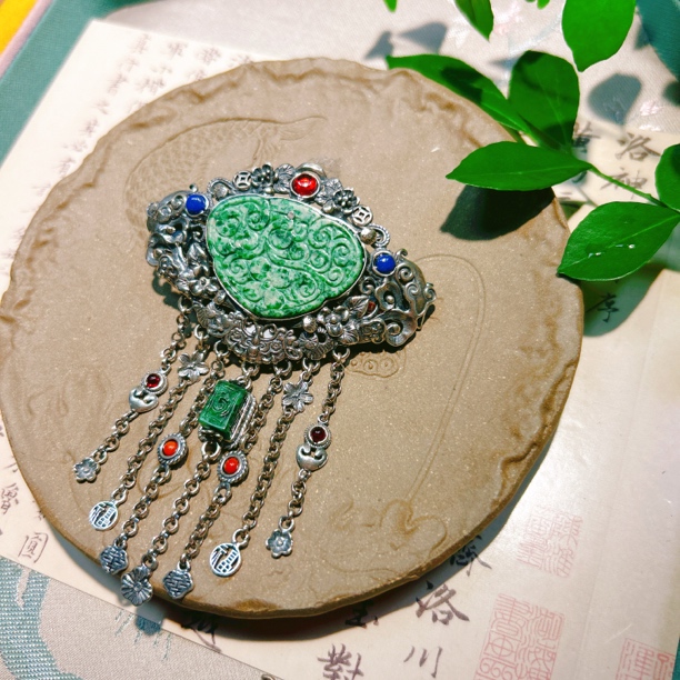 锦钰原创设计台湾工天然翡翠发夹吊坠