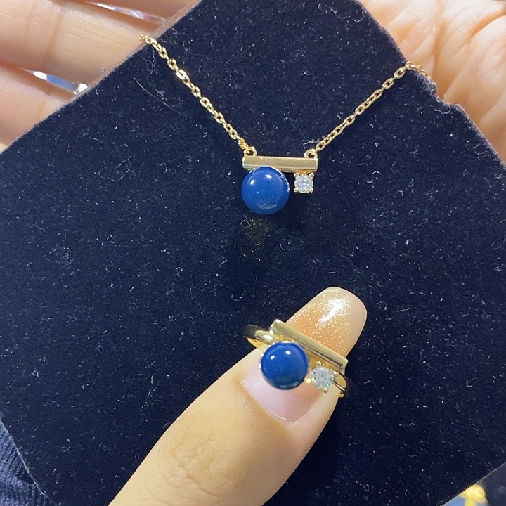 蓝珀银S925镶嵌珠宝奇石多米尼加蓝珀套装戒指吊坠