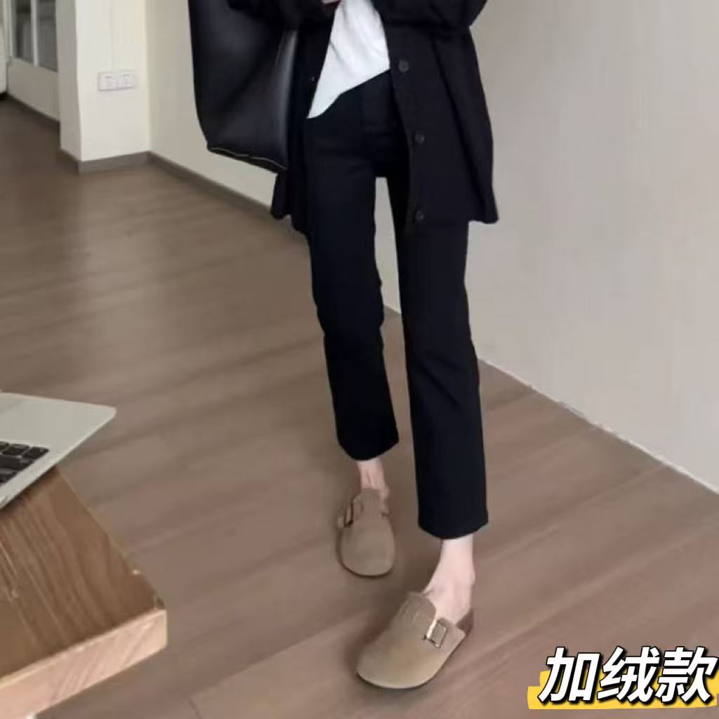 西西  加绒韩版四面弹显瘦九分烟管小黑裤#8502