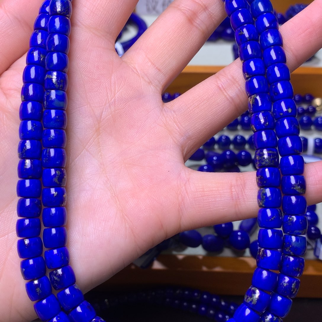 青金石手链未镶嵌7mm直切多金7227