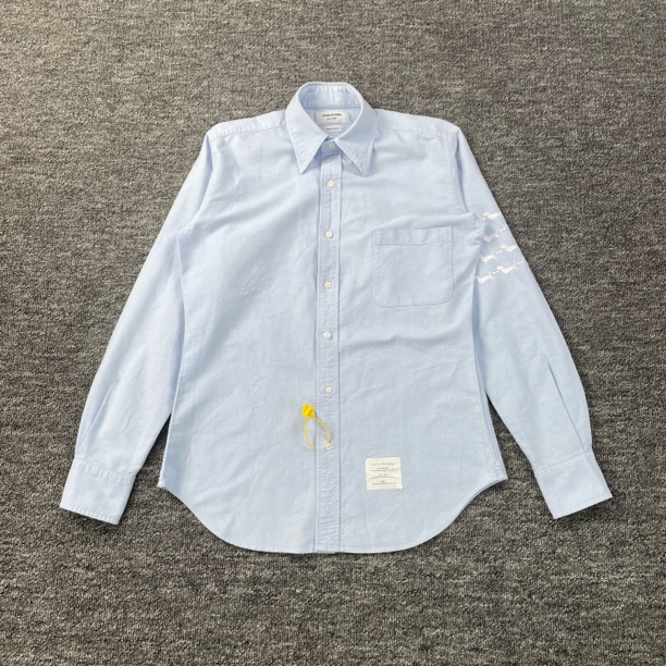 6111/THOM BROWNE 蓝色4条纹小狗刺绣长袖衬衫/3码/98新
