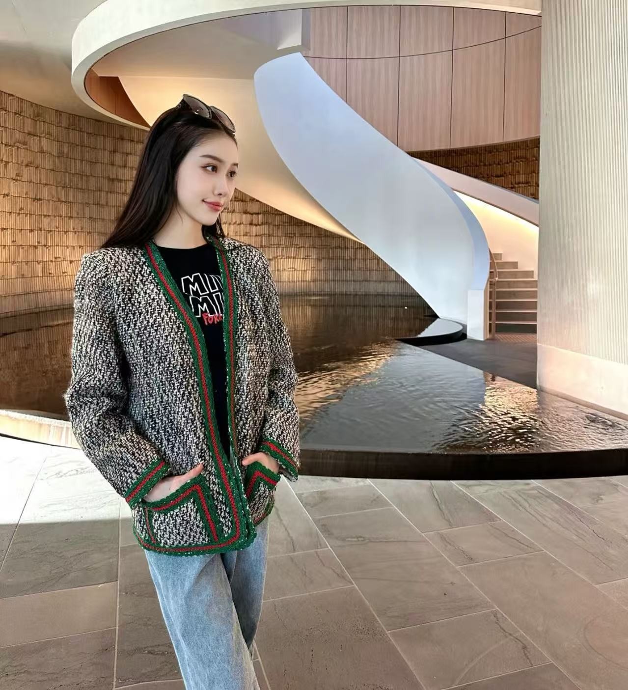 全新未使用 GUCCI/古驰 pp12314802 编织经典配色羊毛外套 40码