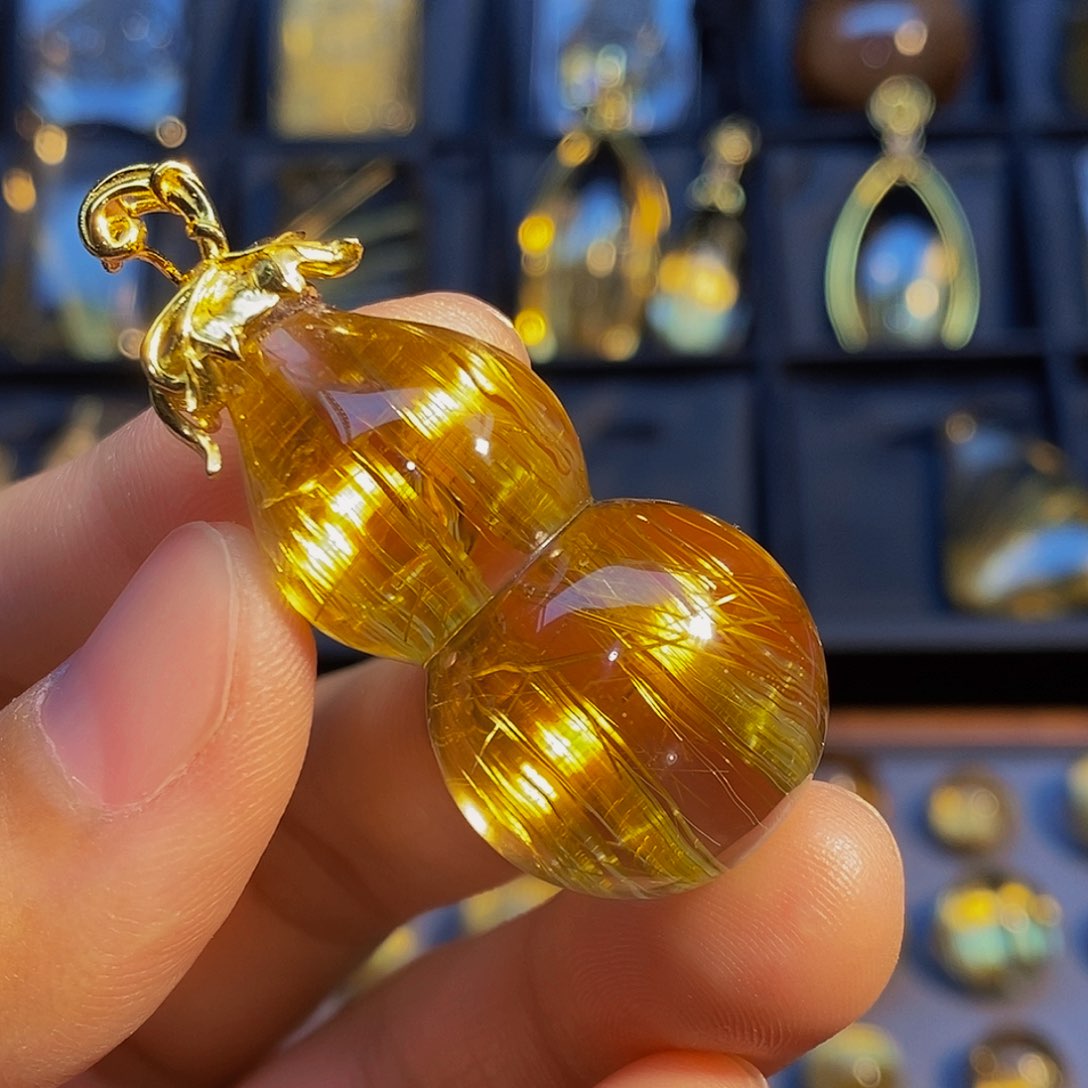 水晶颈饰银S925镶嵌天然钛晶葫芦吊坠