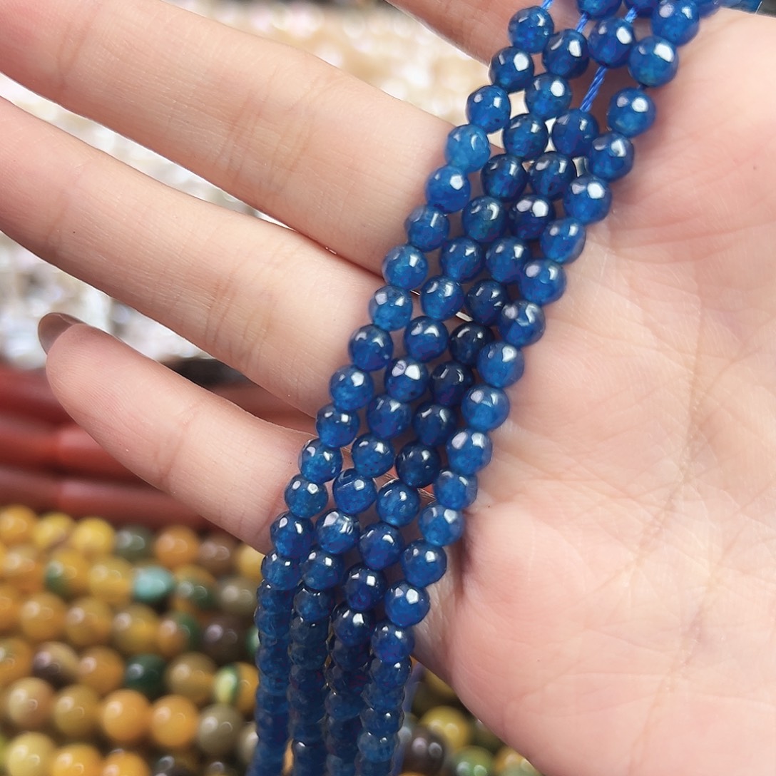 玛瑙/玉髓合金珠宝半成品a554蓝晶小米珠4.5mm一条