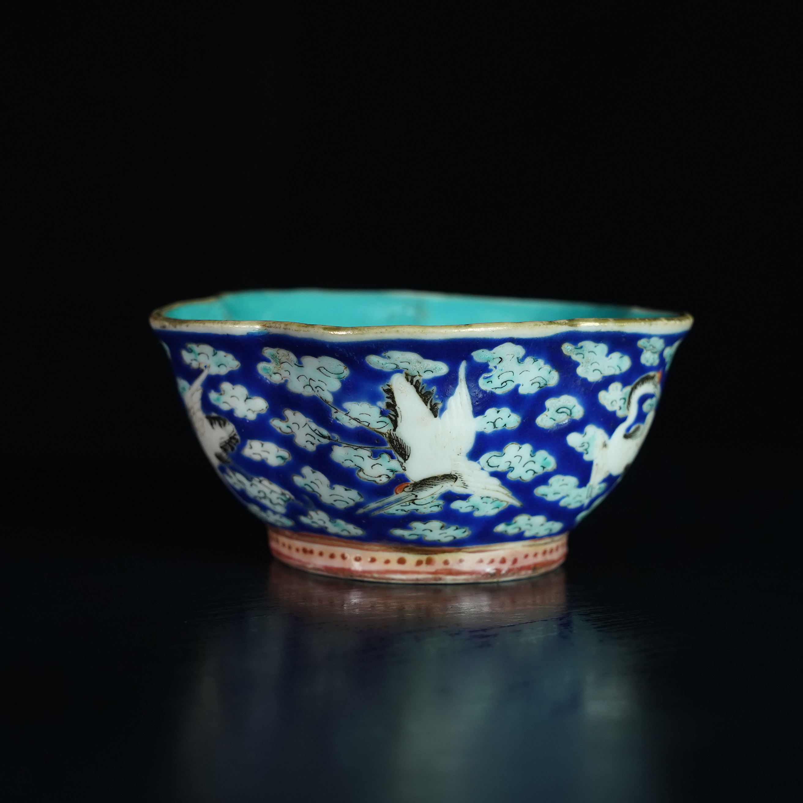 LLZA241219001【十竹斋】清同治云中仙鹤粉彩花口碗