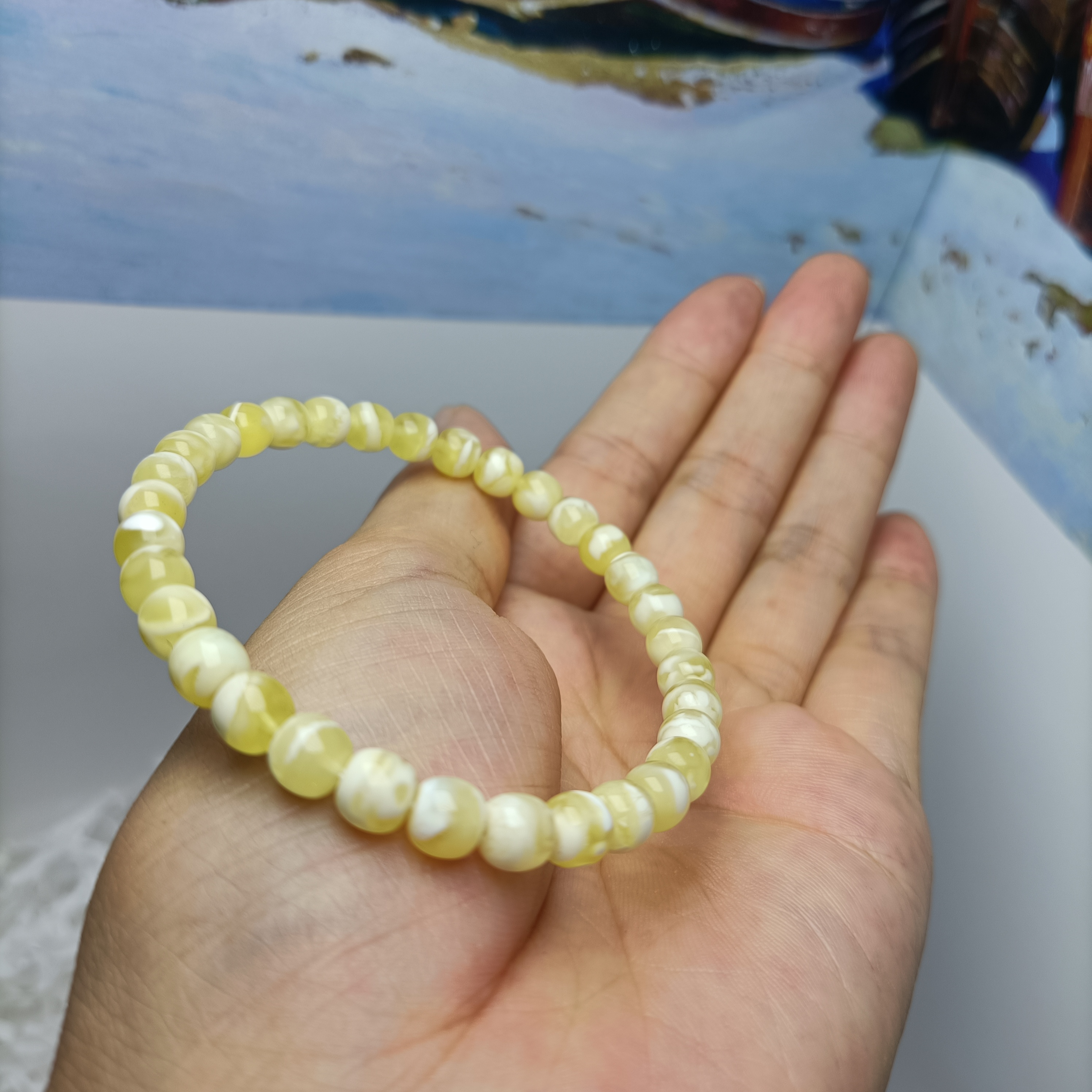 6.0天然瓷白蜜蜡老型手串~高货毕业级小精品~精工高桩无忧化~4097