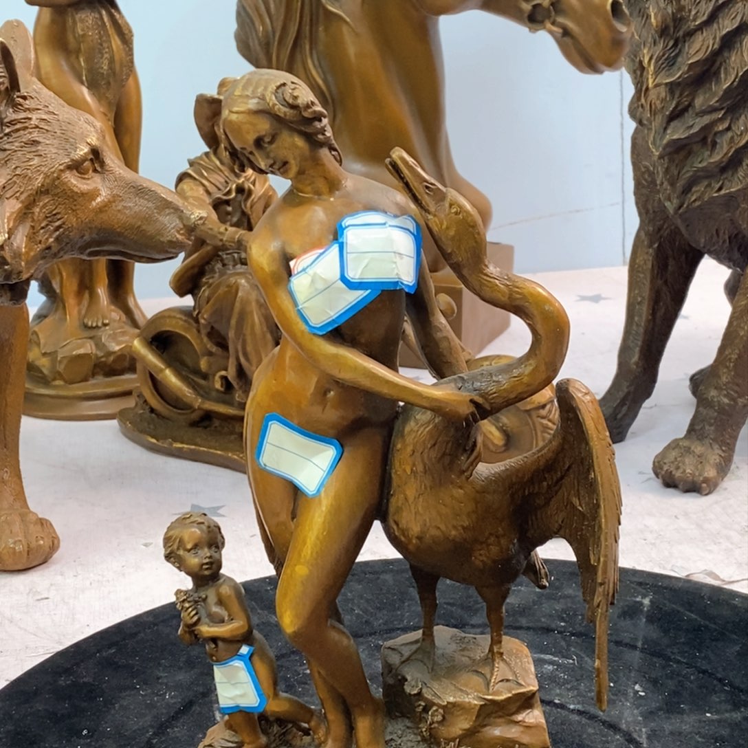 黄铜材质，欧式美女合天鹅摆件