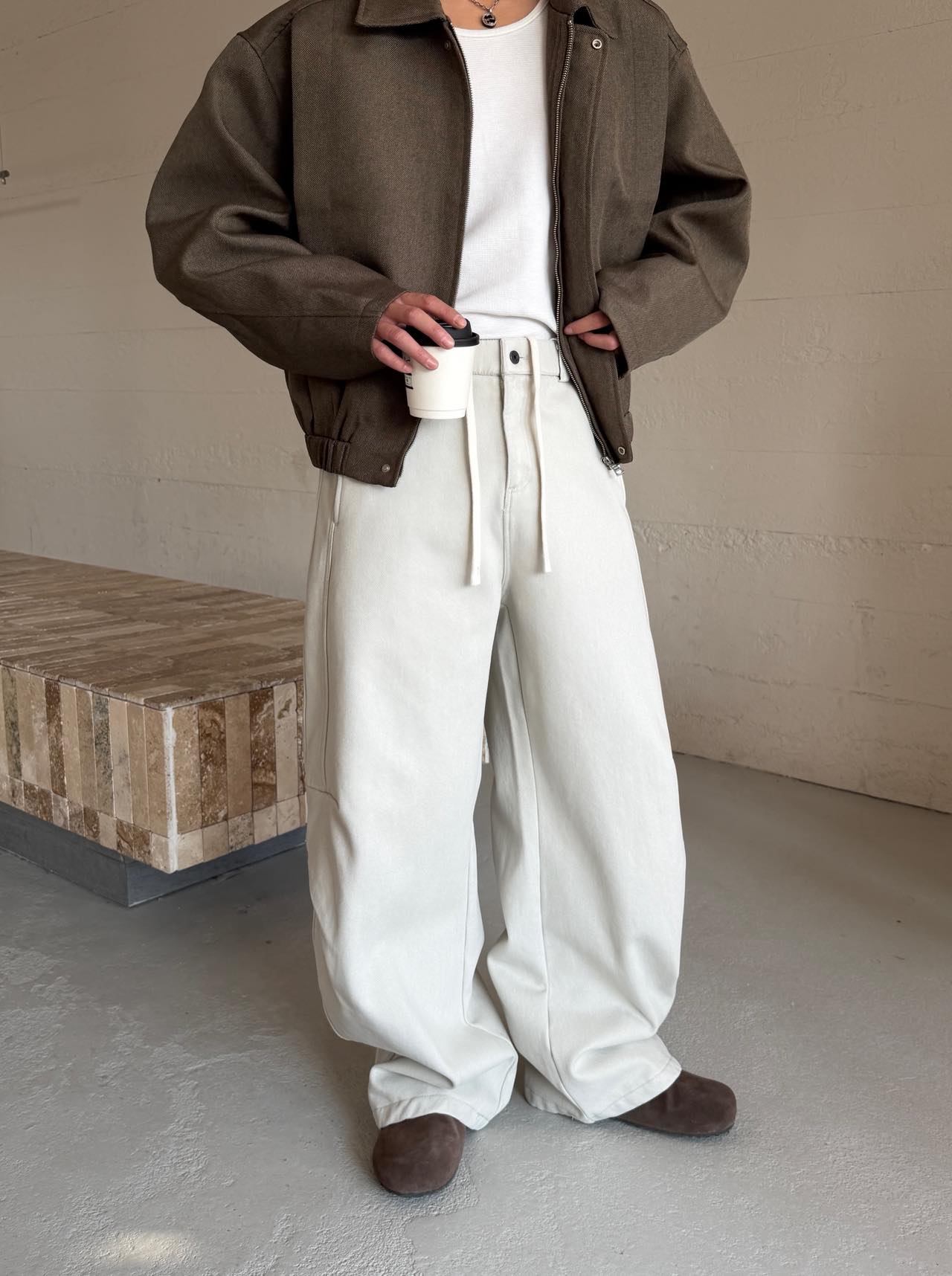 一条神器的裤子 复古纯色极简老钱休闲直筒裤