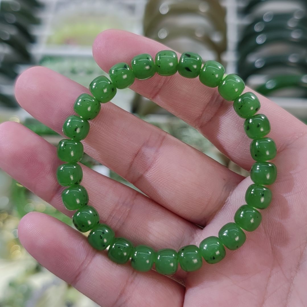 和田玉未镶嵌手链7×8碧玉老型和田玉手串×1