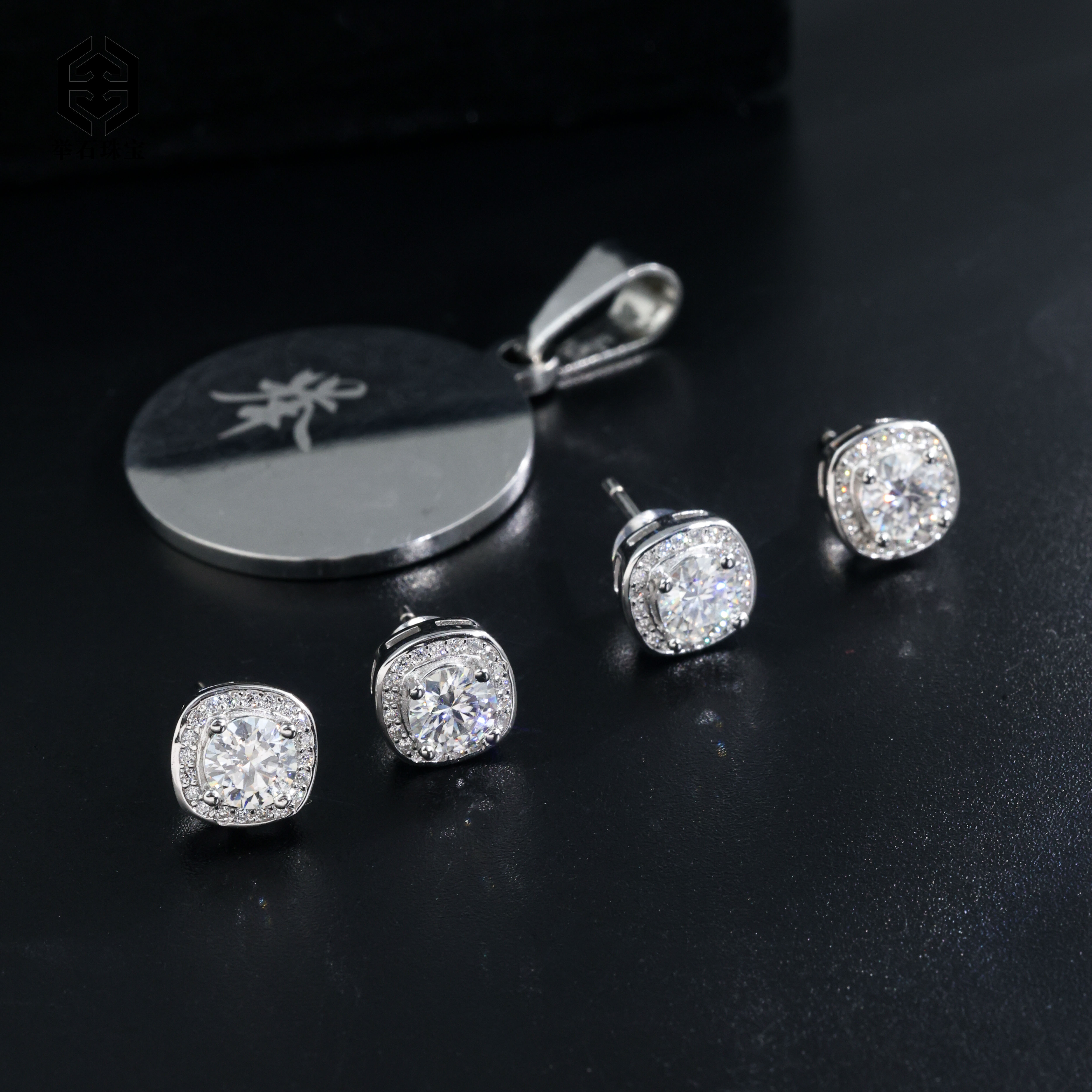 925银莫桑石银制品 【举石】T1224-9819-49莫桑钻耳饰(多样性一对）Y