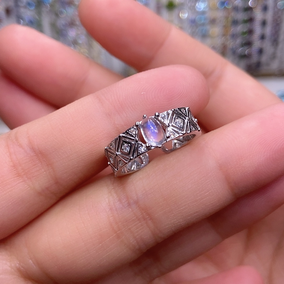 月光石银S925镶嵌戒指