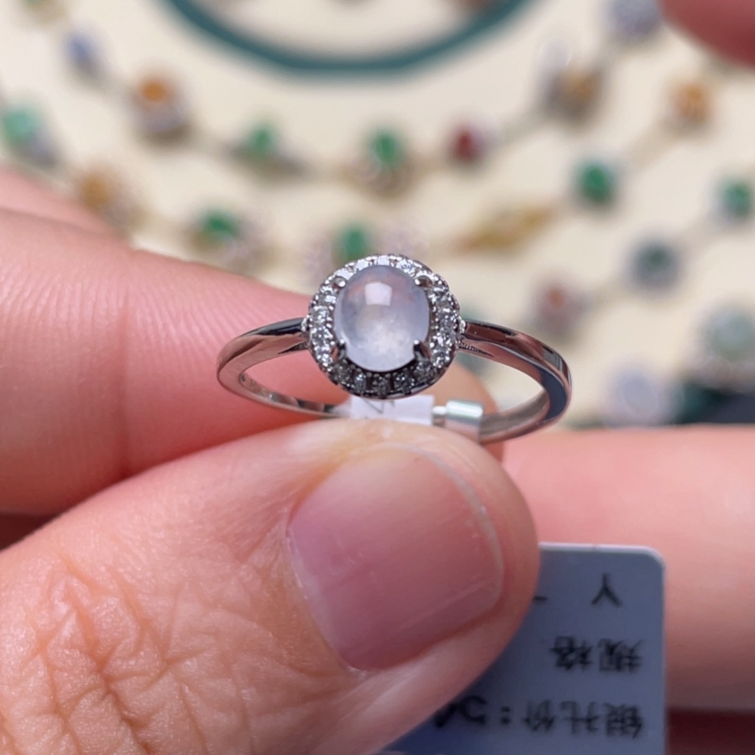 翡翠戒指银S925镶嵌纯天然缅甸翡翠