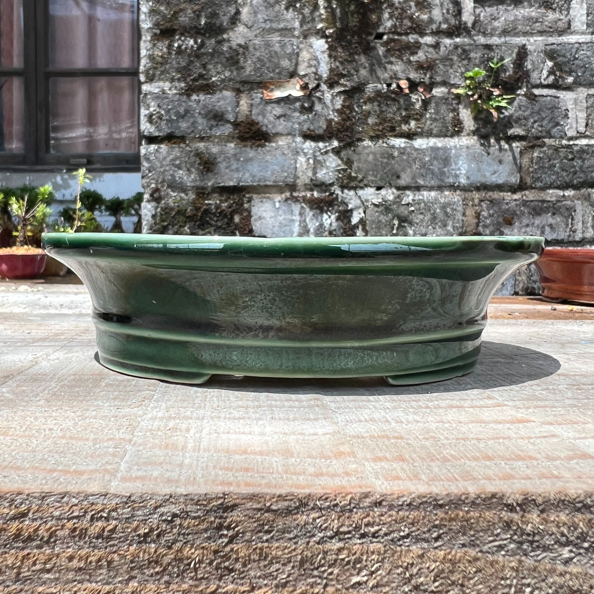 24号-椭圆腰釉盆 外径16*12.8*3.5 高温窑变盆景花盆